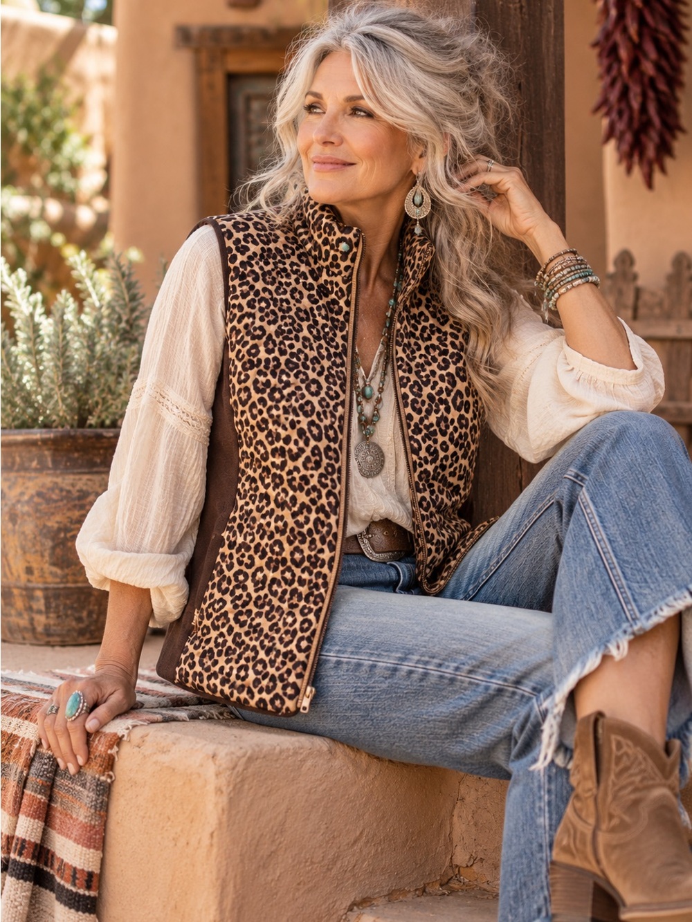 Jones New York Cheetah Print Quilted Vest – Size L – EUC